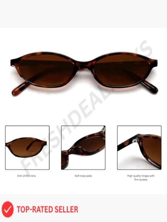 Retro Oval Sunglasses for Women Chic Cat Eye 90s Sunnies Lightweight Narrow main image 5